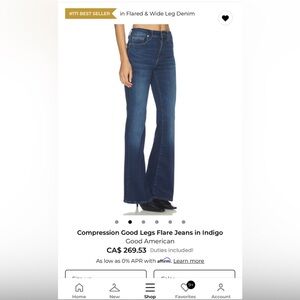 Good American Indigo Flared Wide Leg Jeans